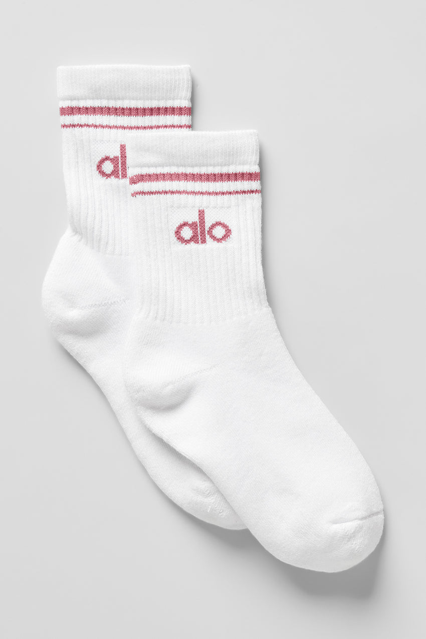 Unisex Half-Crew Throwback Sock - White/Pink Wild Rose