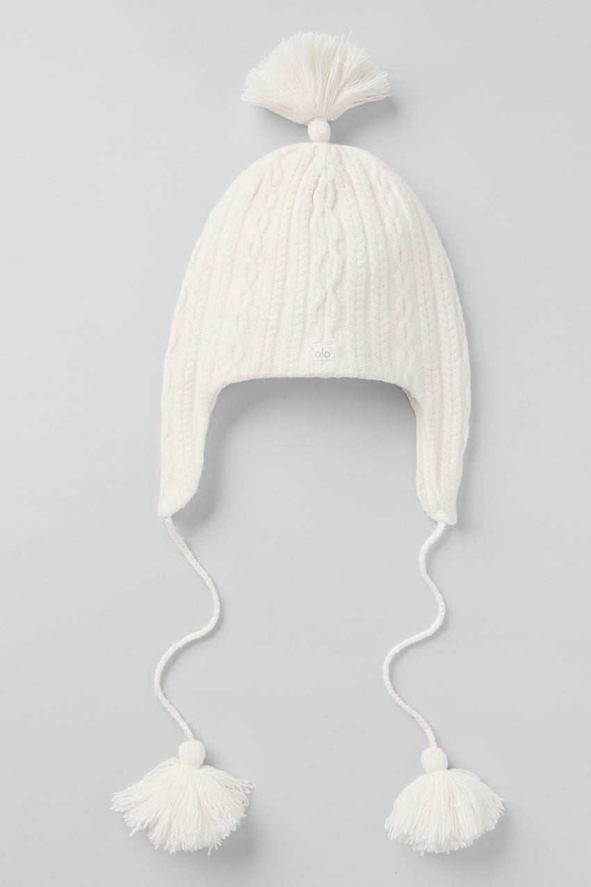 Cable Knit Winter Bliss Earflap Beanie - Ivory