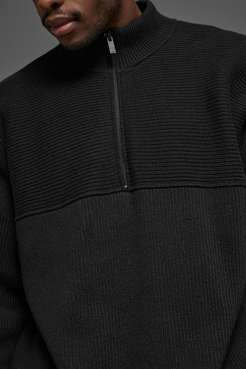 Domain Shift Rib Knit 1/4 Zip Sweater - Black