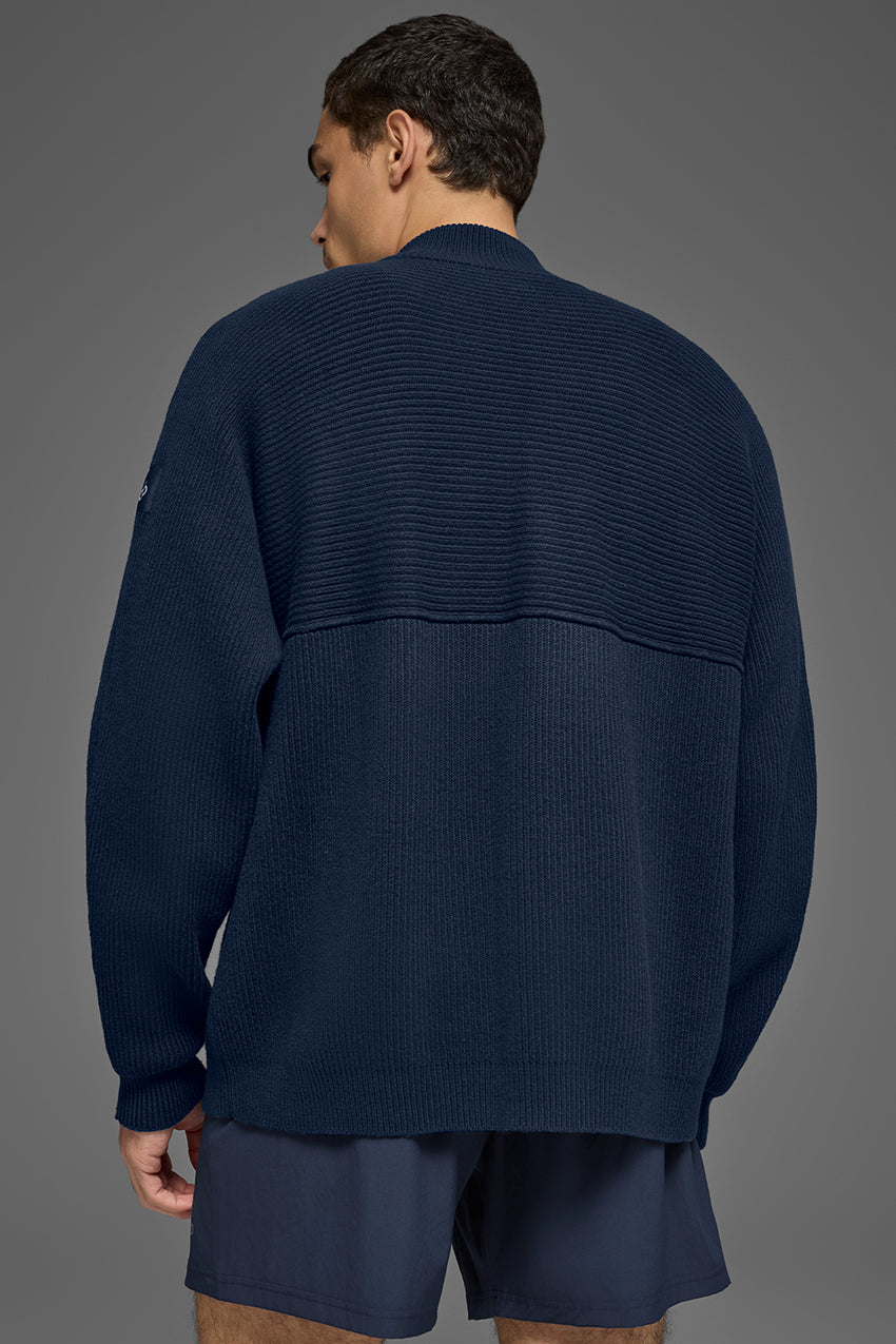 Domain Shift Rib Knit 1/4 Zip Sweater - Navy