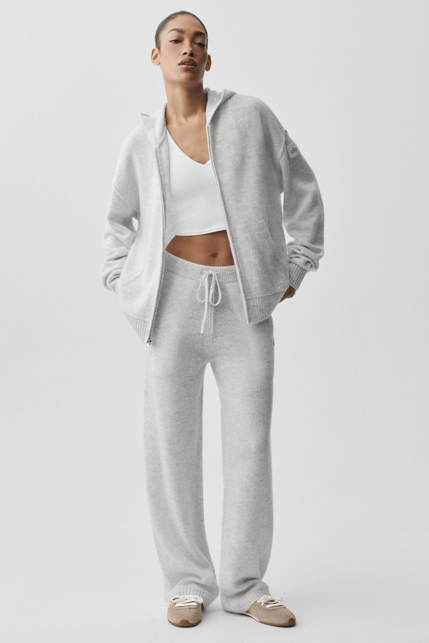 Wool Cashmere New Class Full Zip Hoodie - White Heather