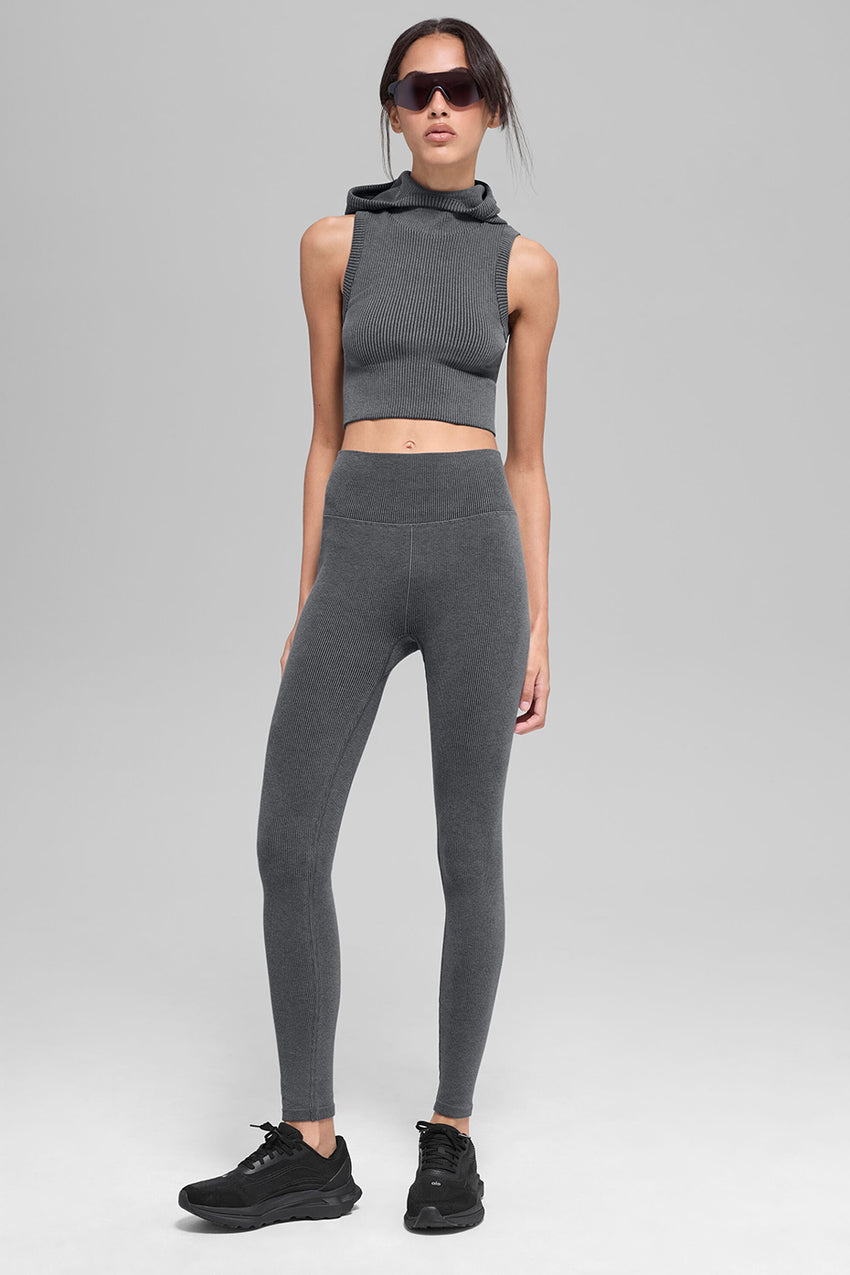 Seamless Two Tone Rib Hooded Vest - Dark Misty Grey Heather