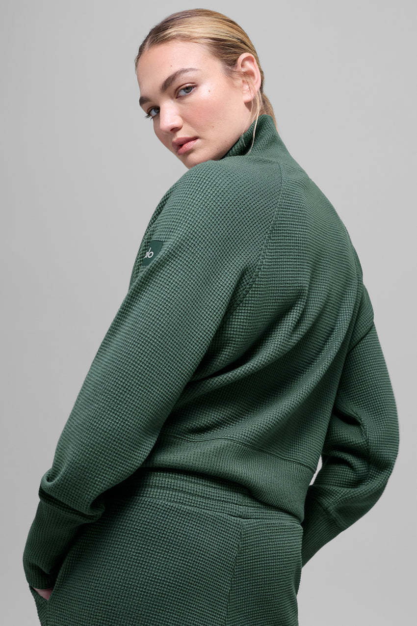 Waffle Weekend Escape Mock Neck Long Sleeve - Clover Green