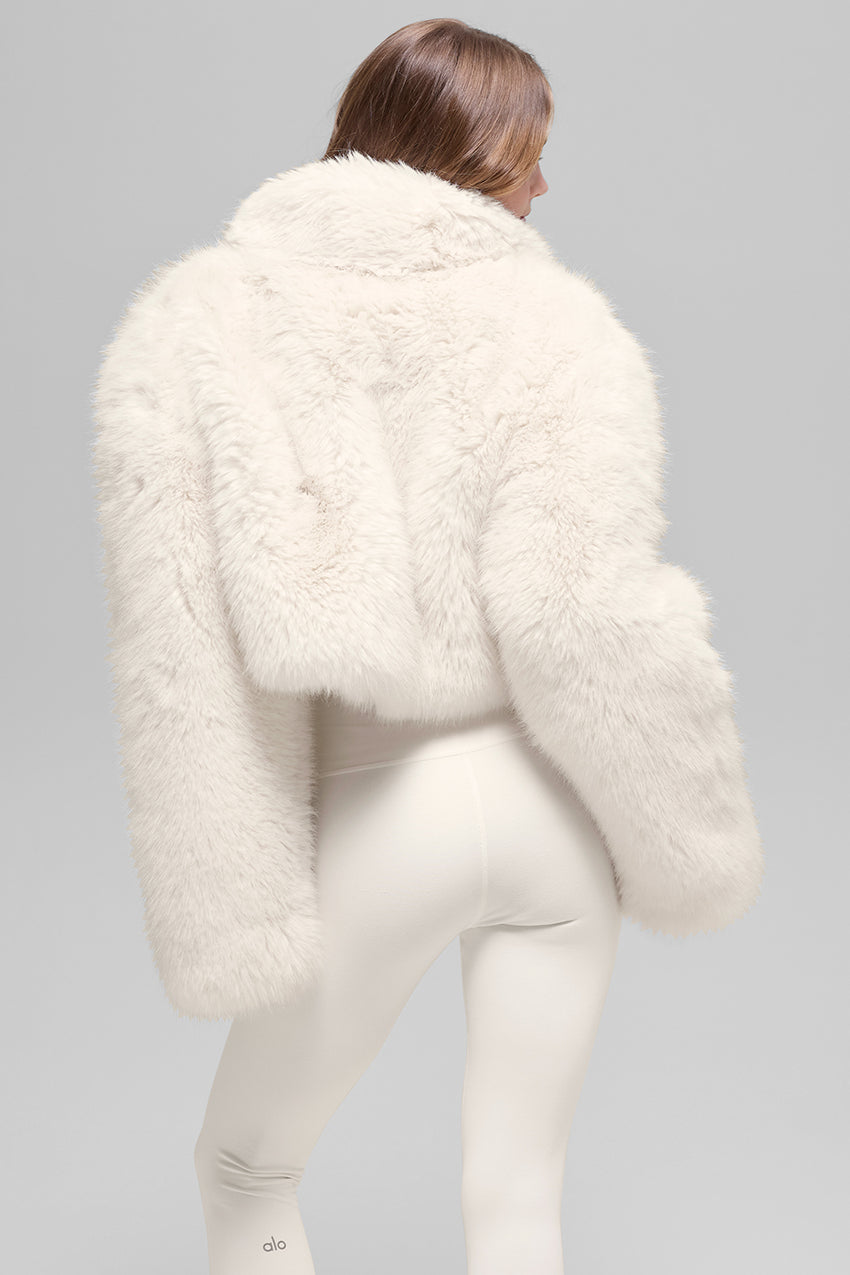 Opulent Faux Fur Cropped Jacket - Ivory