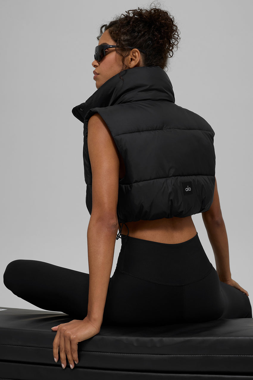 Cropped Gold Rush Puffer Vest - Black