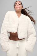 Faux Fur Chic Cropped Jacket - Ivory