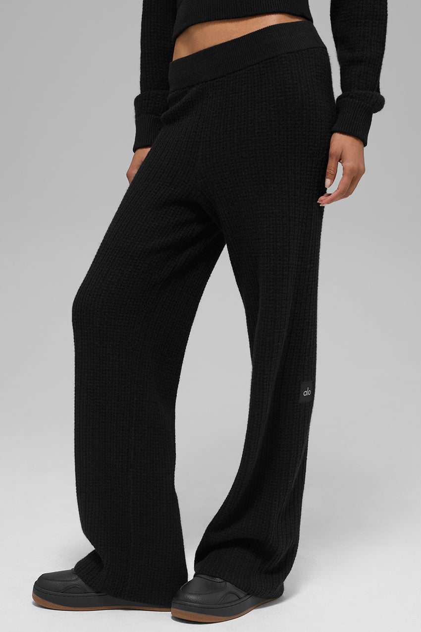 Cashmere High-Waist Plush Waffle Pant - Black