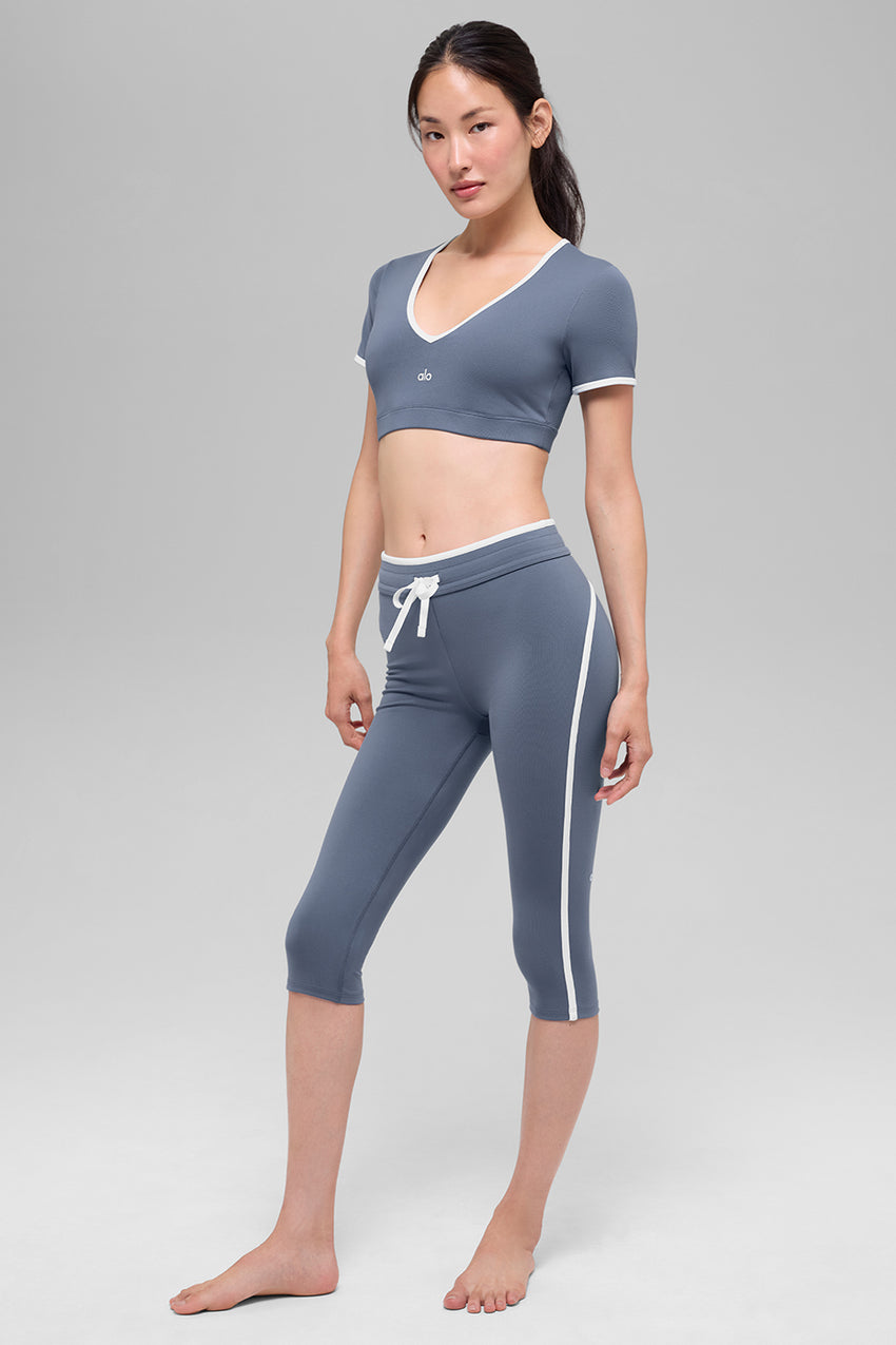 Airbrush High-Waist Race Pace Capri - Bluestone/White