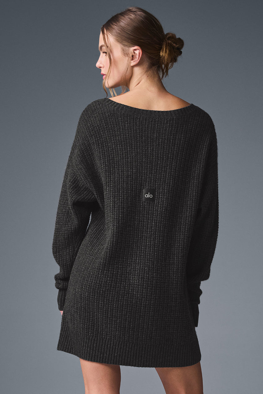 Cashmere Plush Waffle Dress - Dark Heather Grey