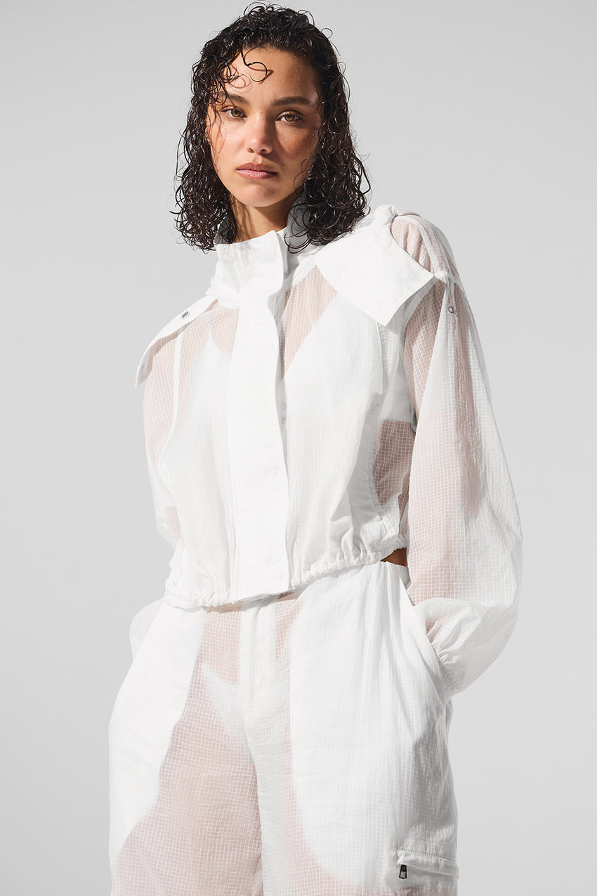 Cropped Game Time Full Zip Jacket - White